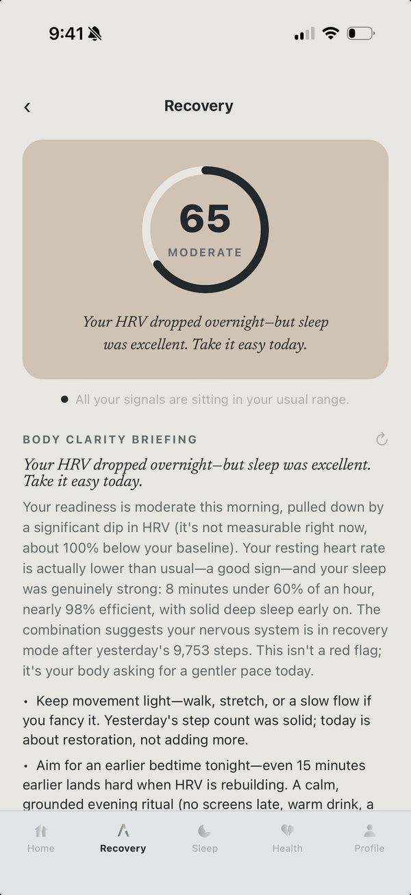 Recovery — readiness & your Body Clarity briefing